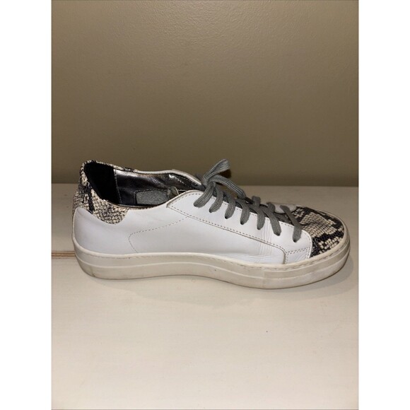 P448 White Leather Snakeskin Detail Low Top Lace-Up Sneakers Women's Size 39 - Picture 13 of 15